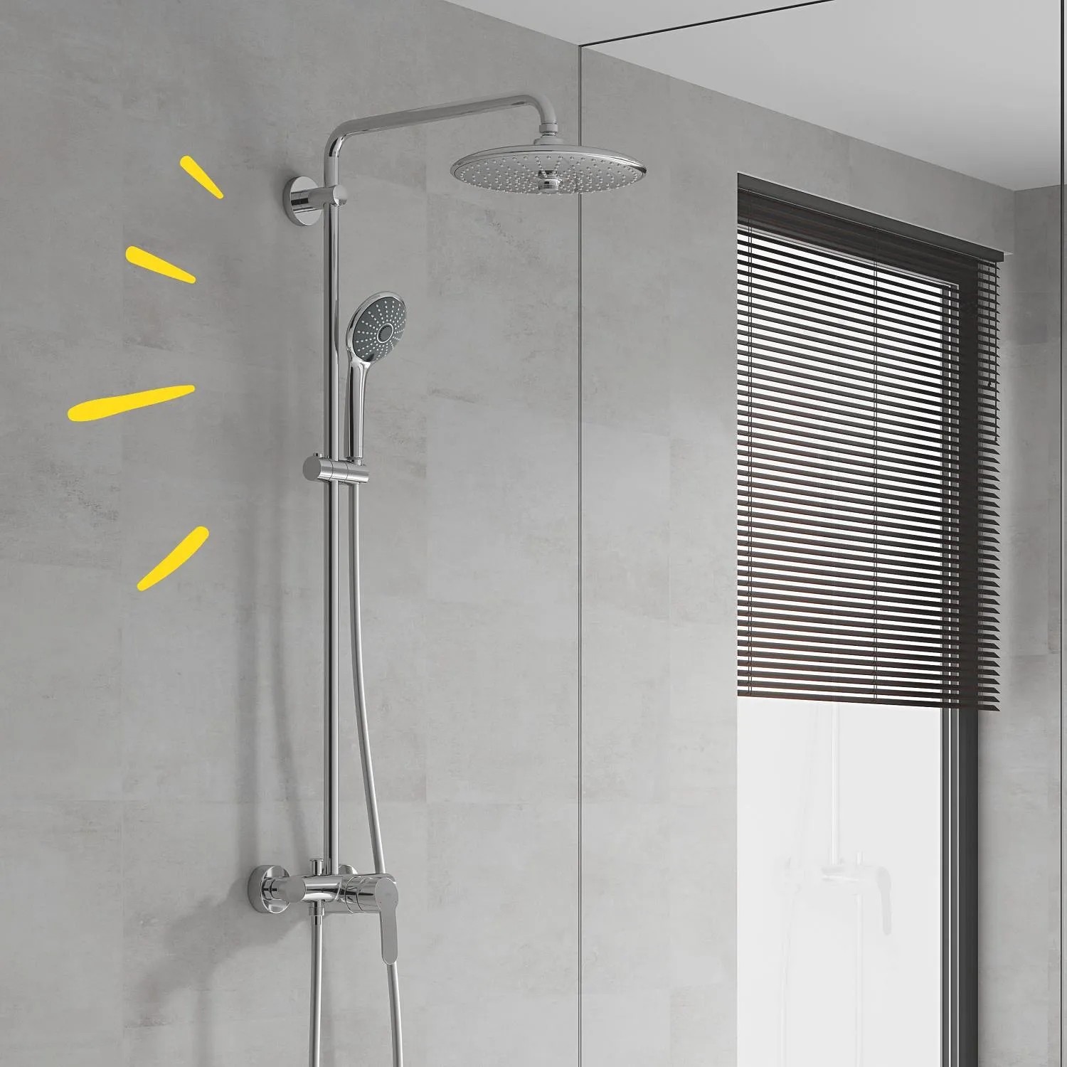 Grohe QuickFix Duschsystem Vitalio Joy 260 mit Kopf- und Handbrause, Wandmontage.