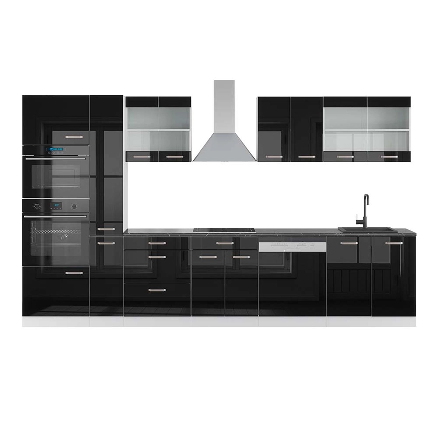 Vicco R-Line Küchenzeile Schwarz Hochglanz/Weiß 350 cm mit HochschrankAP An günstig online kaufen