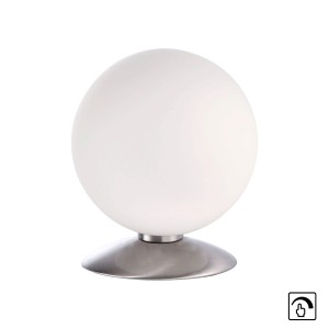 Paul Neuhaus Bubba LED-Tischleuchte aus Stahl mit opaler Glaskugel.