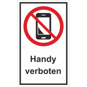 Handy verboten Schild, 25x15cm, weißes PST, Warnhinweis für Innen- und Außenbereich.