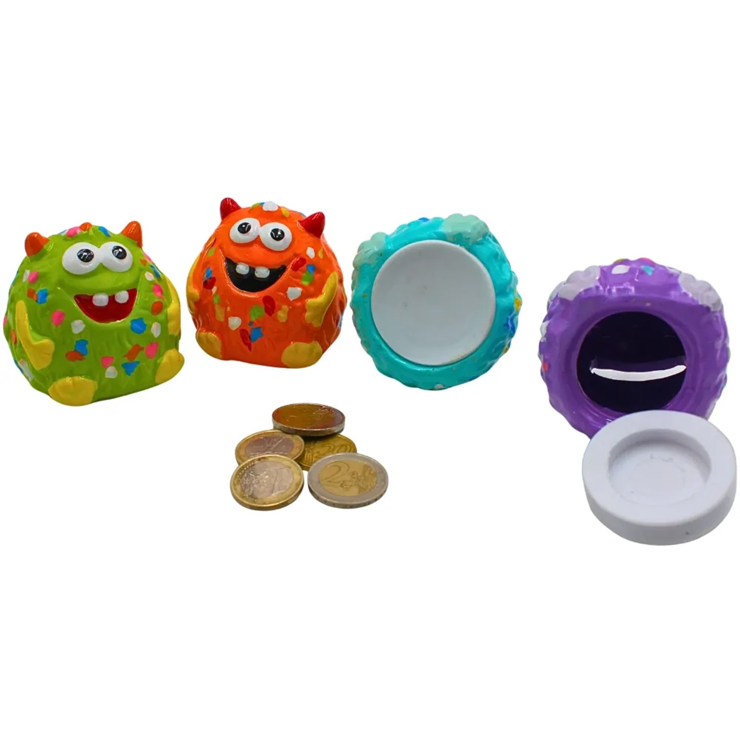 Dekohelden24 4er Set Sparfiguren Sparschwein Spardosen Sparbüchsen Kinderspardosen mit Wiederverschließbarem Gummistopfen L/B/H 6 x 6 x 6 cm_6