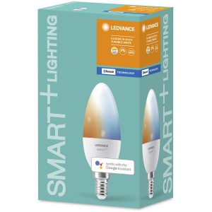 Ledvance Smart+ Bluetooth LED Lampe Kerzenform E14, Tunable White, in Produktverpackung.
