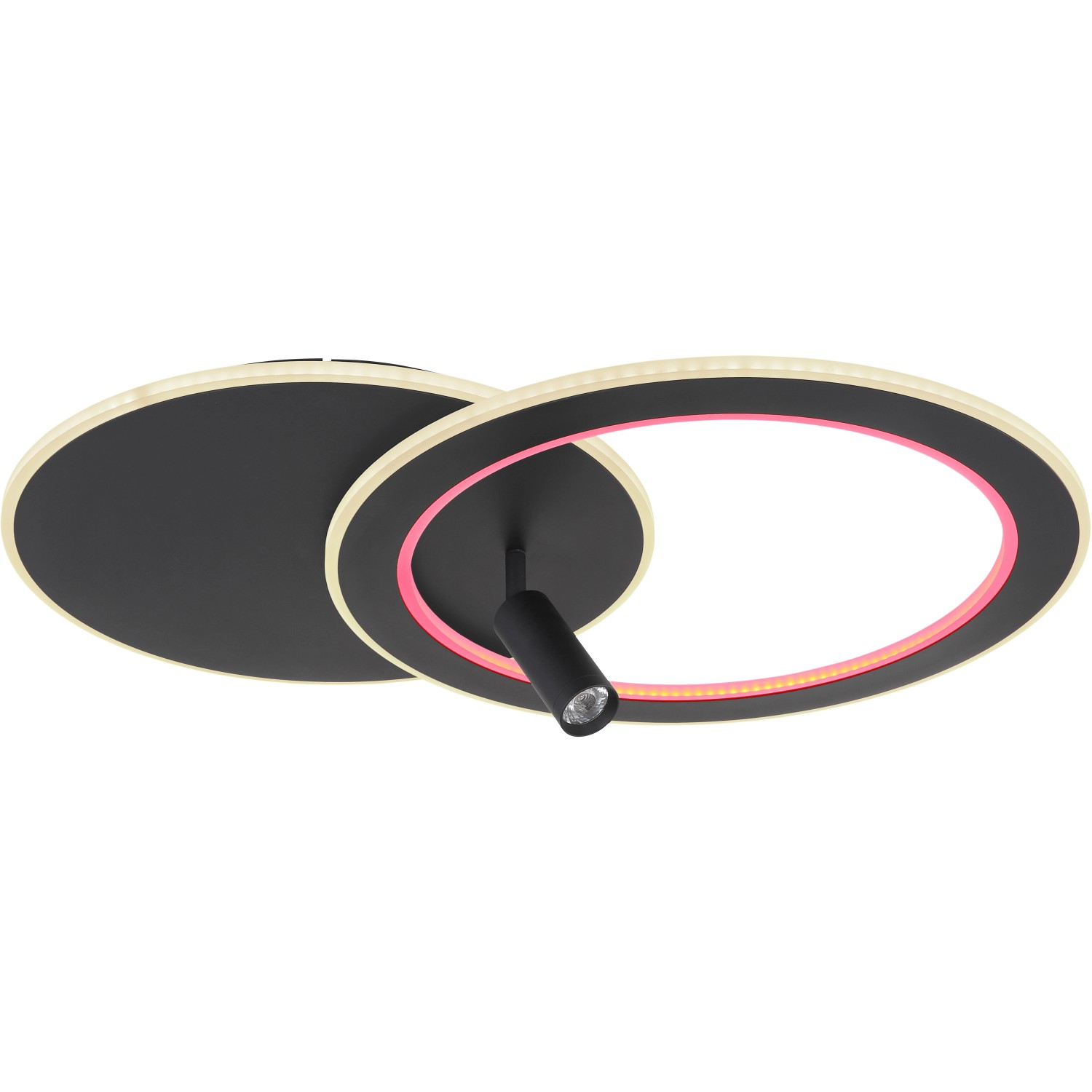 Moderne, dimmbare LED-Deckenleuchte Marian, 2-flammig, schwarz matt mit Farbwechsler und Fernbedienung.