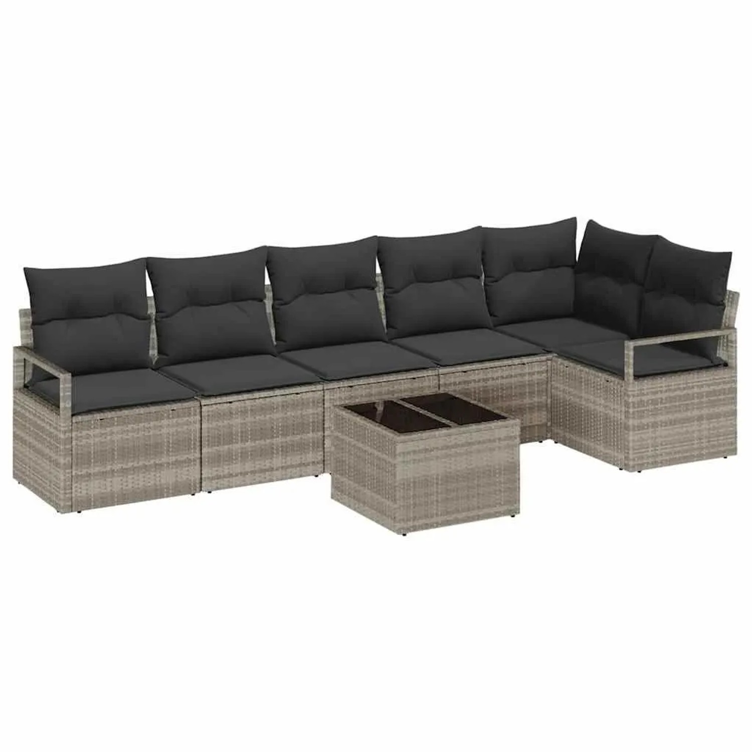 vidaXL Sofa Set mit Kissen mit Speicher 7-Tlg Hellgrau Poly-Rattan 3355081 günstig online kaufen
