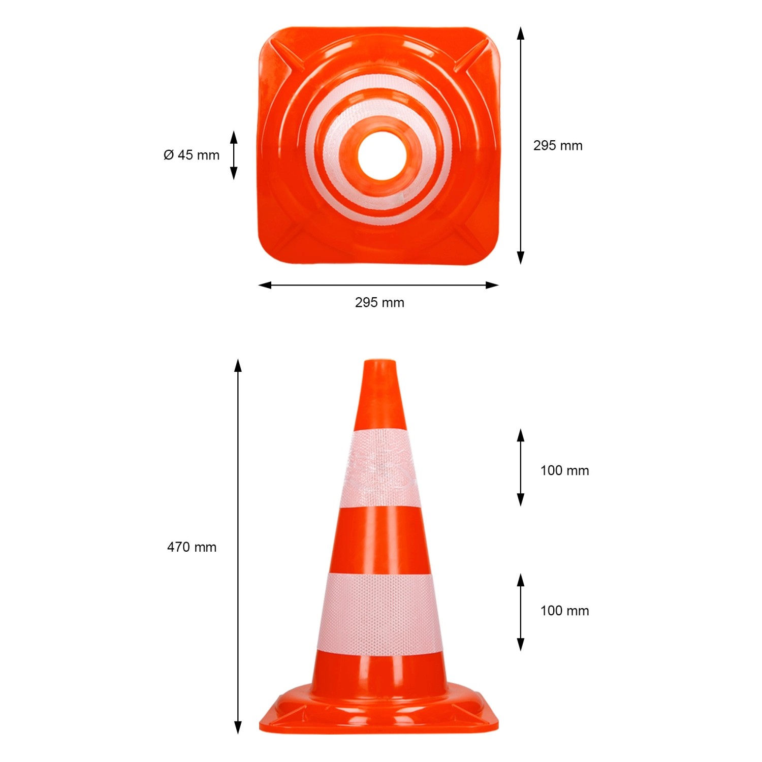 7er Set ECD Verkehrskegel, 47cm, orange-weiß mit Reflexstreifen für Pannenhilfe.