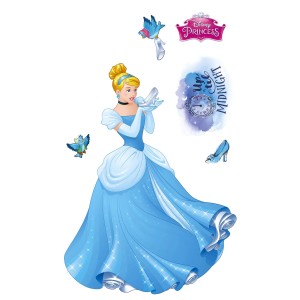 Disney Wandtattoo Aschenputtel XXL blau (127x200cm) mit Aschenputtel, Uhr und Schuh.
