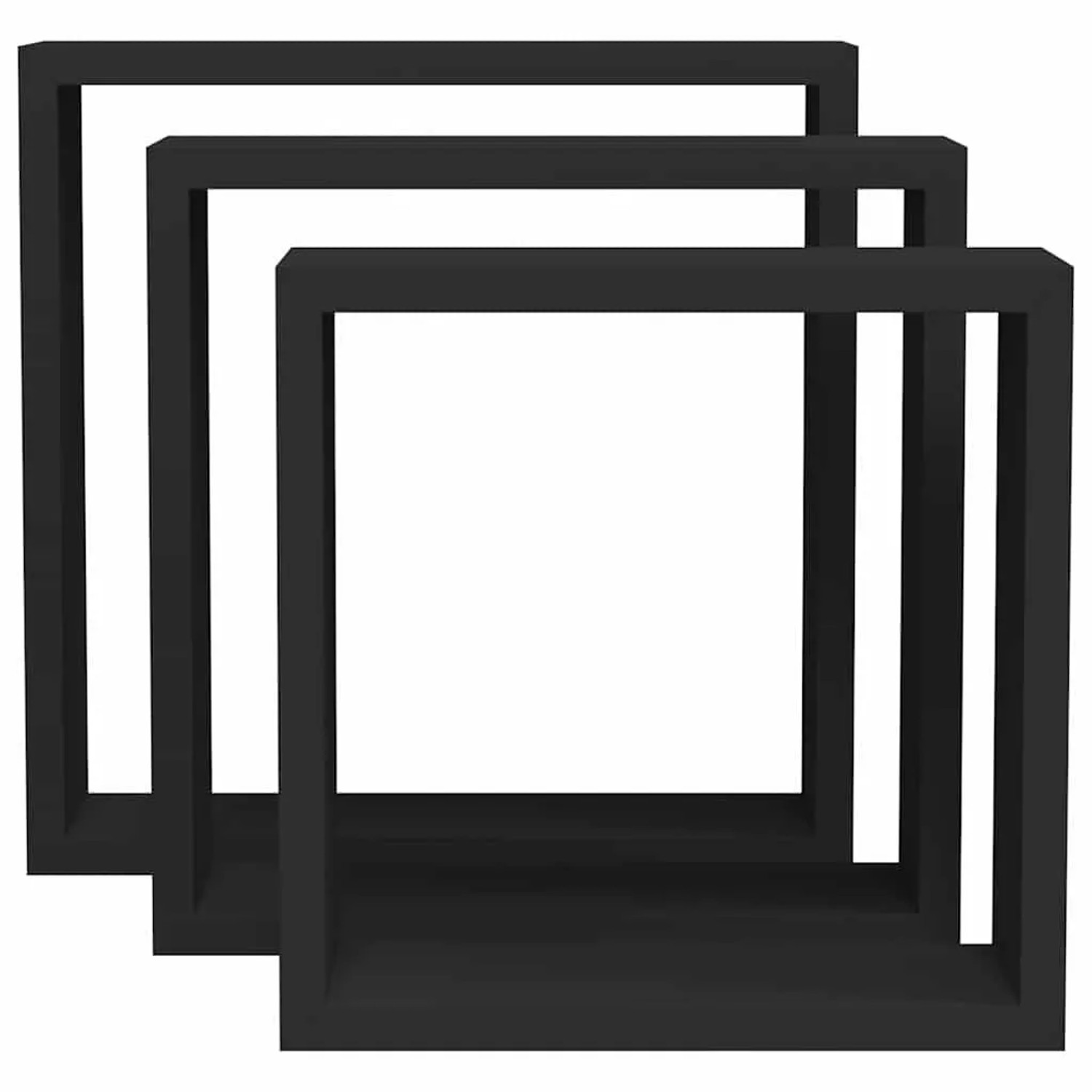 vidaXL Würfelregale, 3er Set, schwarz, MDF. Wandregale in verschiedenen Größen.