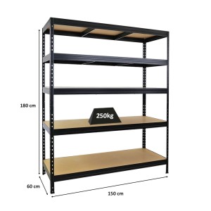 PROREGAL Schwerlastregal Rivet HxBxT 180x150x60 cm Fachlast 250kg Innovatives Stecksystem Schwarz