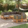vidaXL 10-tlg. Garten-Sofagarnitur aus Akazienholz mit grauen Kissen im Garten.