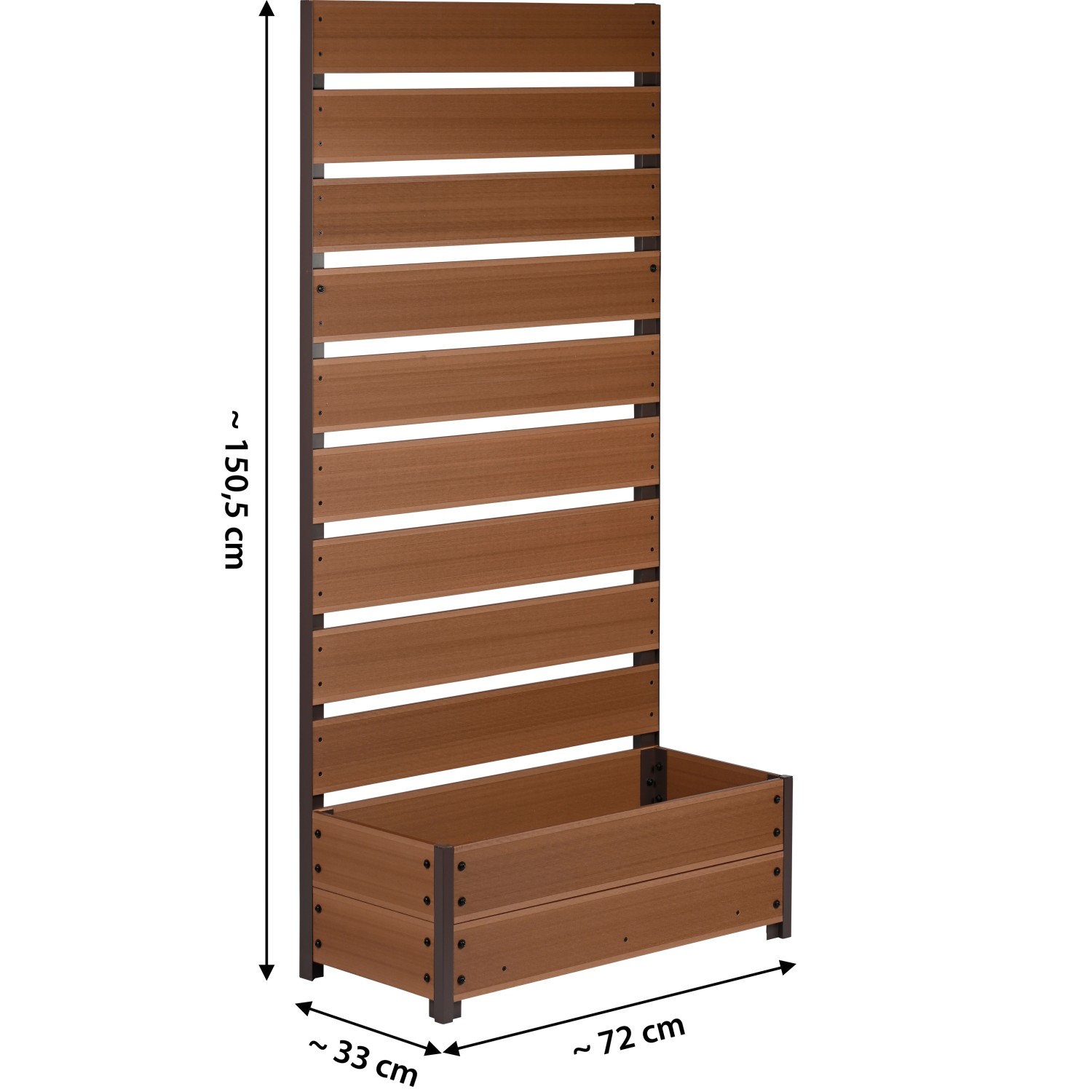 Dobar Pflanzbeet mit Rankgitter aus WPC in Teak, 137x72x33cm. Holz-Hochbeet für Garten und Terrasse.