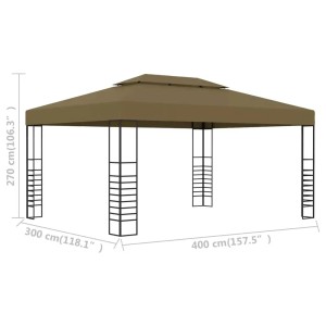 vidaXL Pavillon 3x4 m, taupe, mit Stahlrahmen und Stoffdach, ideal für Garten und Terrasse.