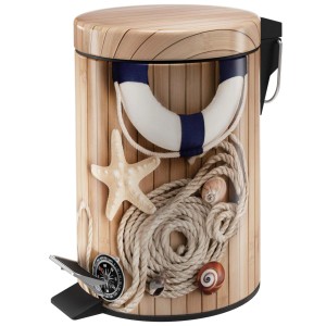 SANILO Kosmetikeimer Maritime: Mülleimer im maritimen Design mit Seestern, Rettungsring und Kompass.