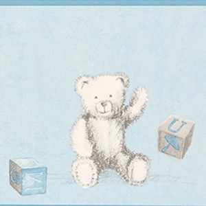 Casadeco Douce Nuit Bordüre Teddybär Grau Blau 13,25 cm Höhe
