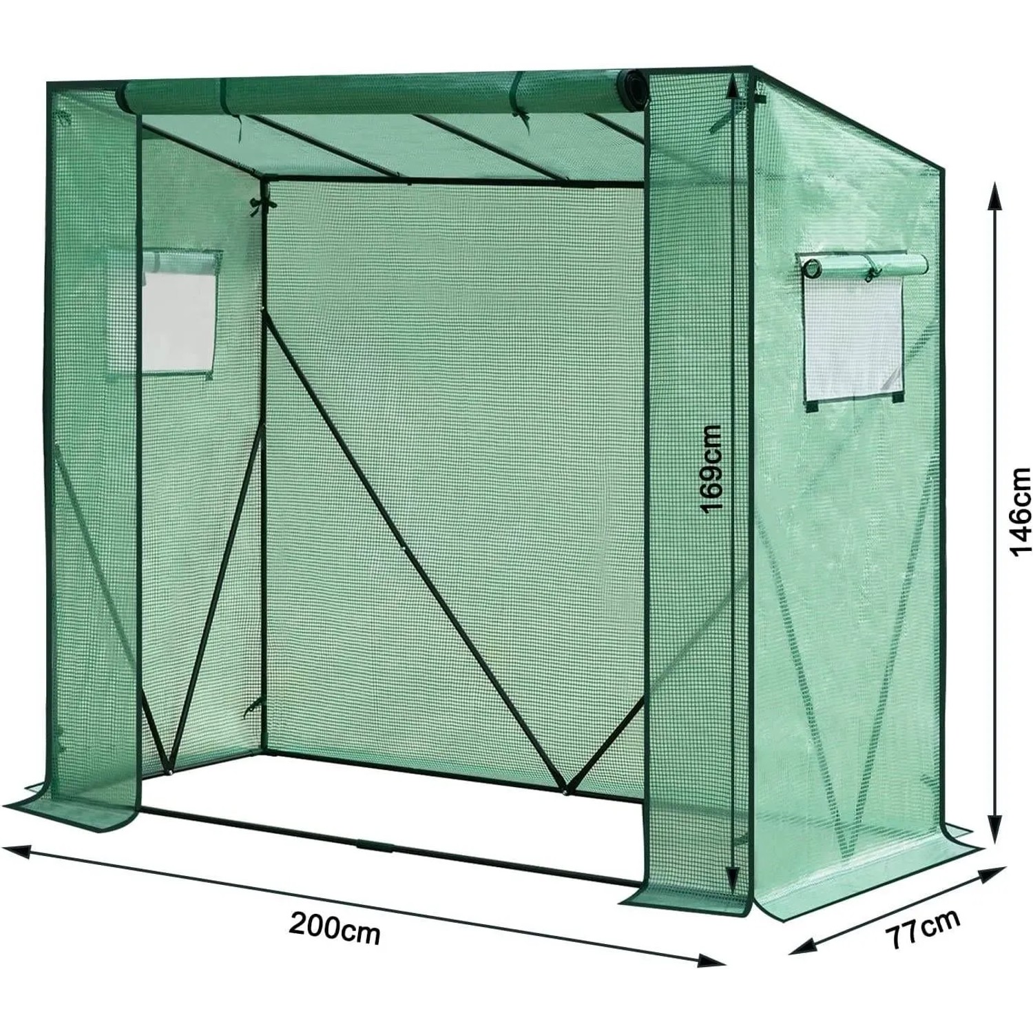 Grünes WOLTU Foliengewächshaus aus halbtransparenter PE-Folie, 200x77x169 cm, mit stabilem Stahlrahmen für Pflanzen.