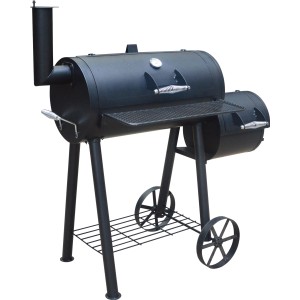 Schwarzer El Fuego Holzkohlegrill Smoker Edmonton mit Rädern und Thermometer.