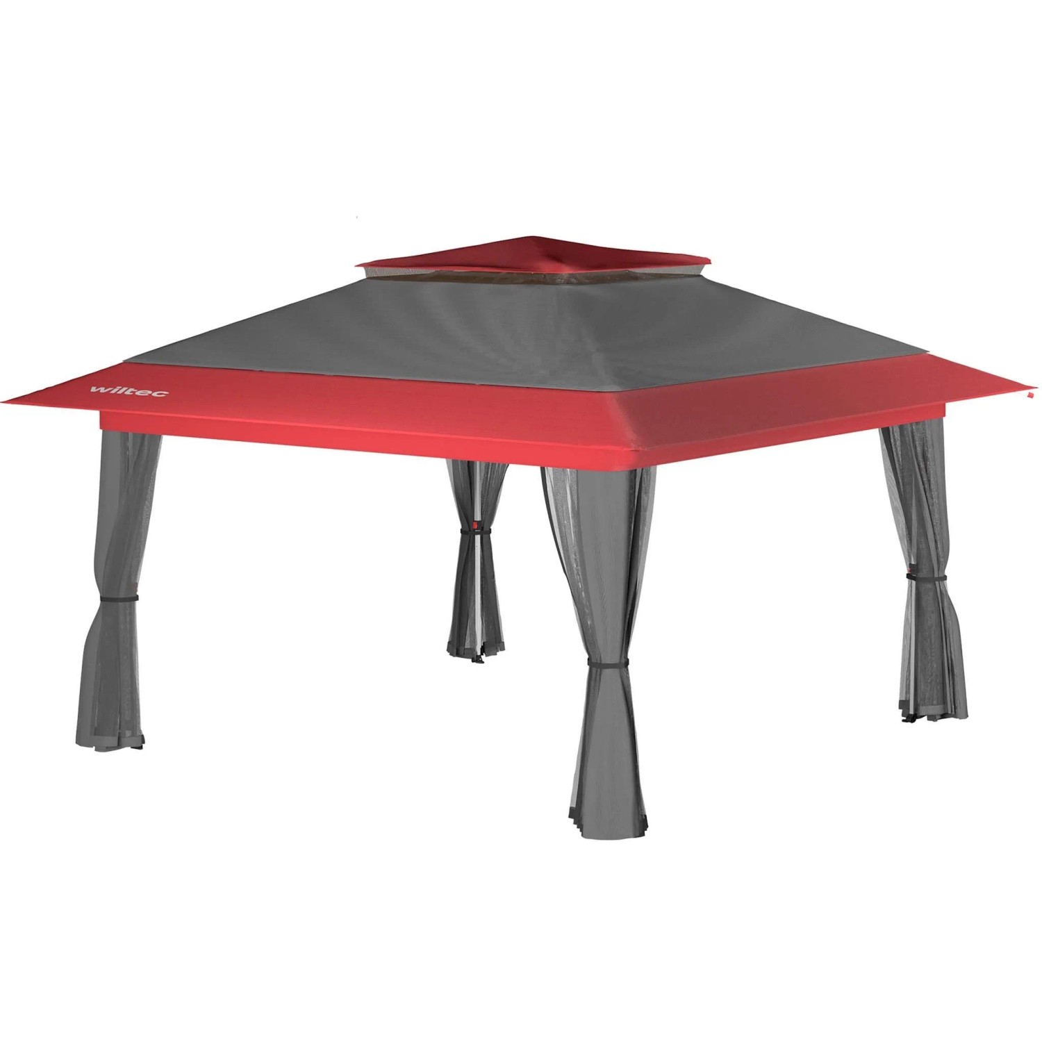 Wiltec Faltpavillon Moskitonetz 4X4M Grau Rot Gartenpavillon Partyzelt Pavillion