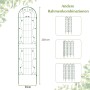 Grünes Metall Rankgitter 2er Set, 220x50 cm, mit Bogen und Blattdekor. Zeigt Kombinationsmöglichkeiten als Gartenzaun/Spalier.