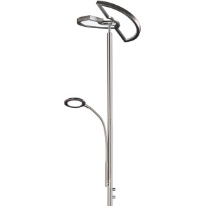 Moderne Trio LED-Stehlampe Split in Nickel matt mit Fluter und Lesearm.