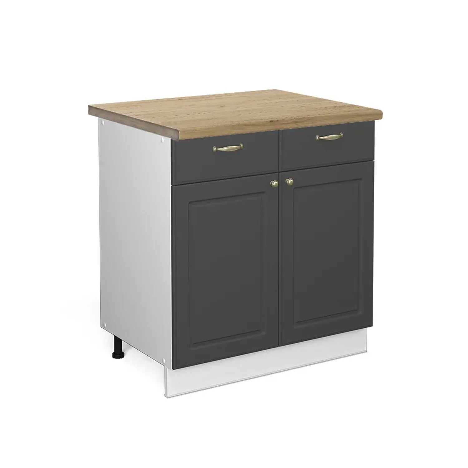 Vicco Küchenunterschrank Fame-Line, 80 cm, Anthrazit-Gold/Weiß mit AP Eiche Dekor.