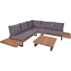 4-teilige Lounge-Gruppe Acapulco in Anthrazit mit FSC®-zertifiziertem Akazienholz und grauen Kissen.