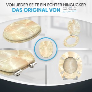 Sanilo WC-Sitz Marmor Natur mit Absenkautomatik, Toilettendeckel aus Holz.