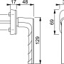 Technische Zeichnung: Hoppe Fenstergriff Hamburg, verkehrsweiß, mit Maßangaben.
