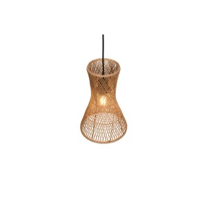 PL Bijou Pendelleuchte, brauner Papiergarn-Schirm in Sanduhrform, schwarzes Kabel. Moderne Hängelampe für Esszimmer.