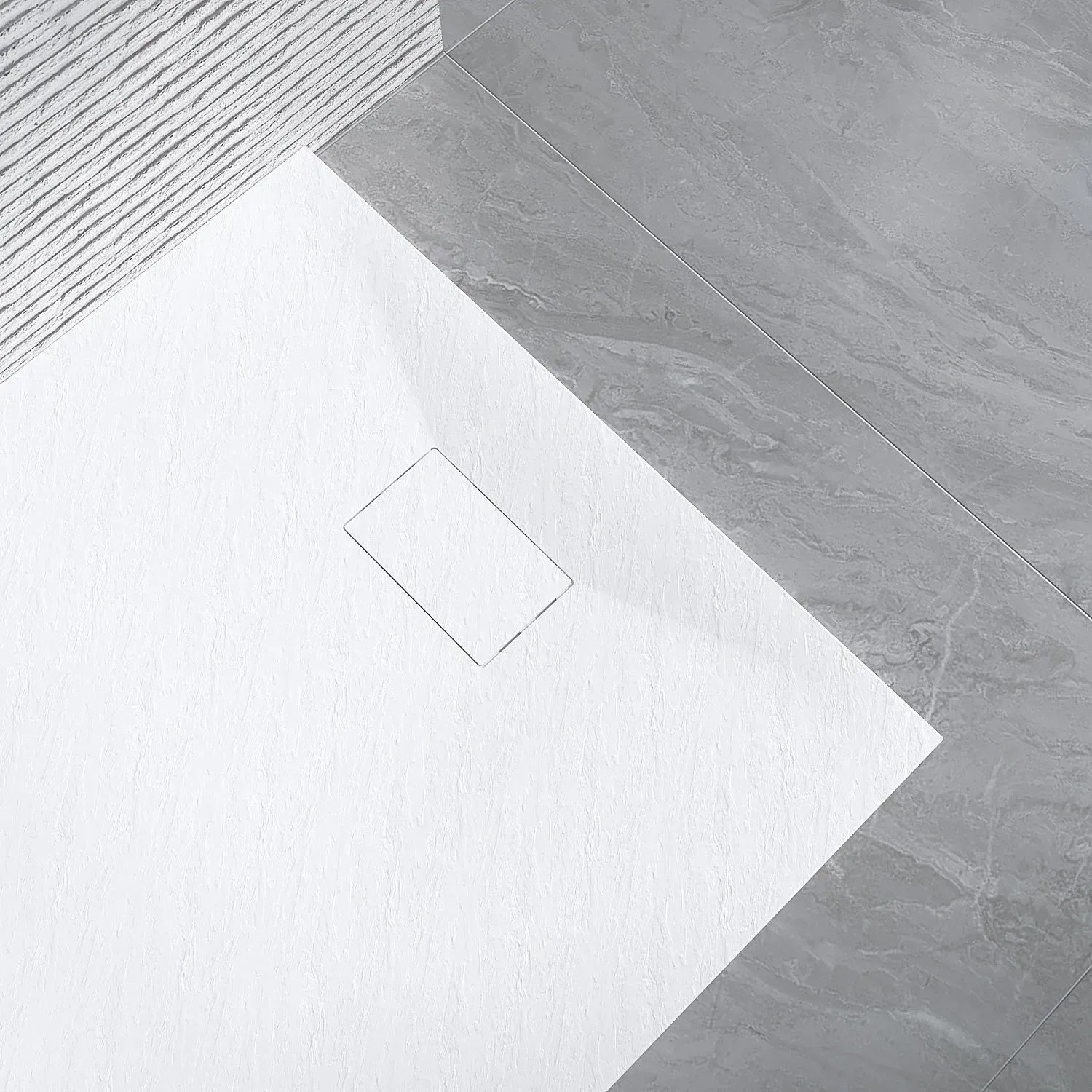 Rechteckige, weiße Aquabatos Duschwanne 100x80 cm in Schieferoptik mit Ablauf