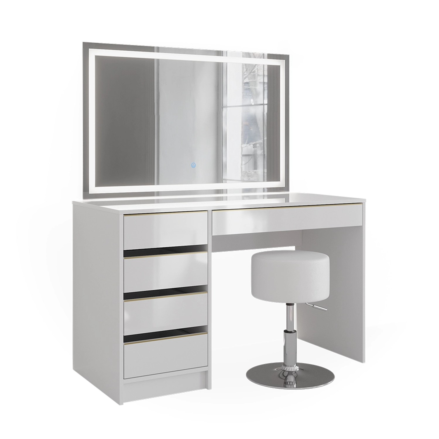 Vicco Schminktisch Sherry Weiß/Gold/Gold 120 cm mit LED-Spiegel und Hocker günstig online kaufen
