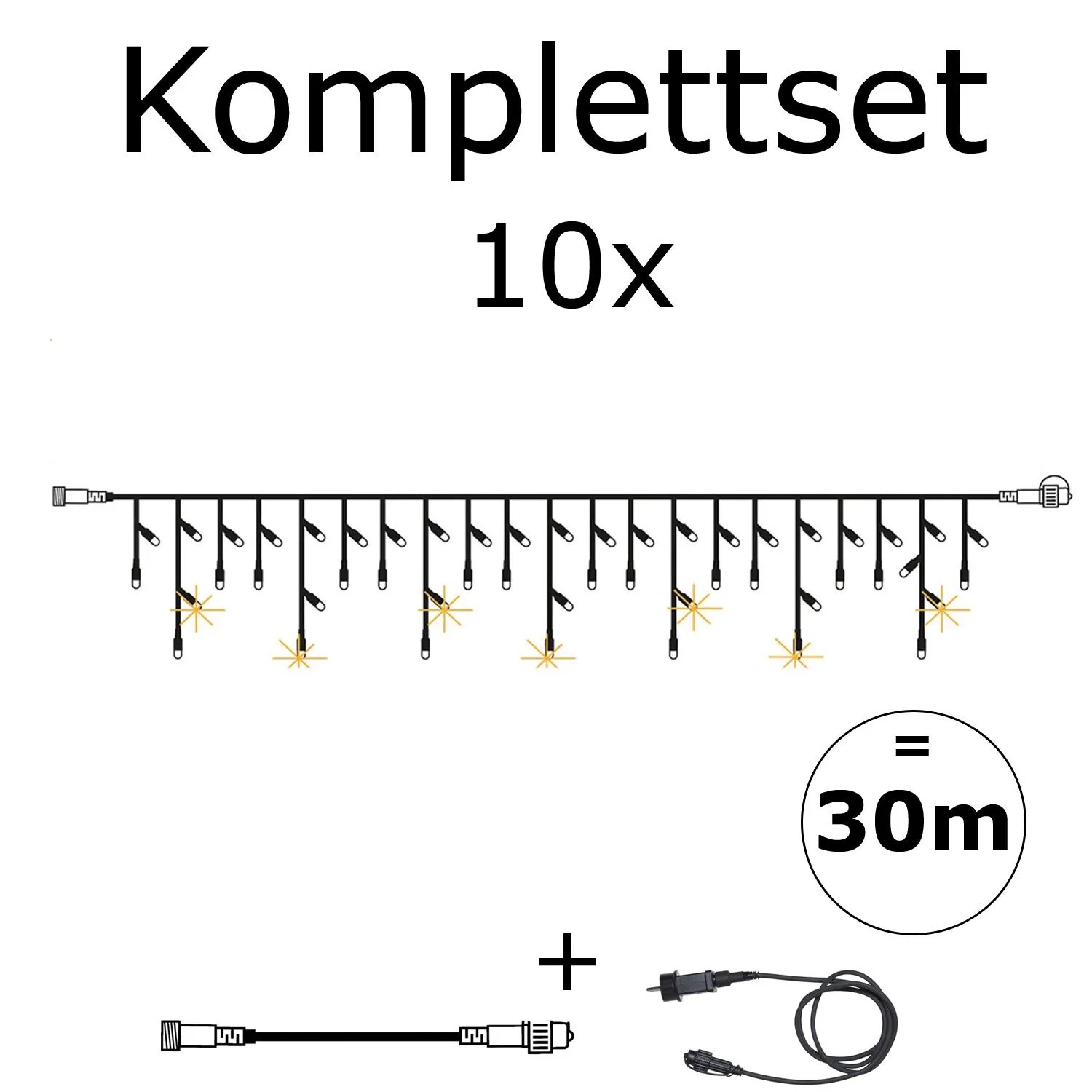 Star Trading SYSTEM 24 LED Lichtervorhang Eisregen Komplettset, 30m, mit funkelnden LEDs, schwarzem Kabel und Trafo.