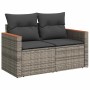 Graue 4-tlg. vidaXL Garten-Sofagarnitur aus Rattan mit dunklen Kissen.