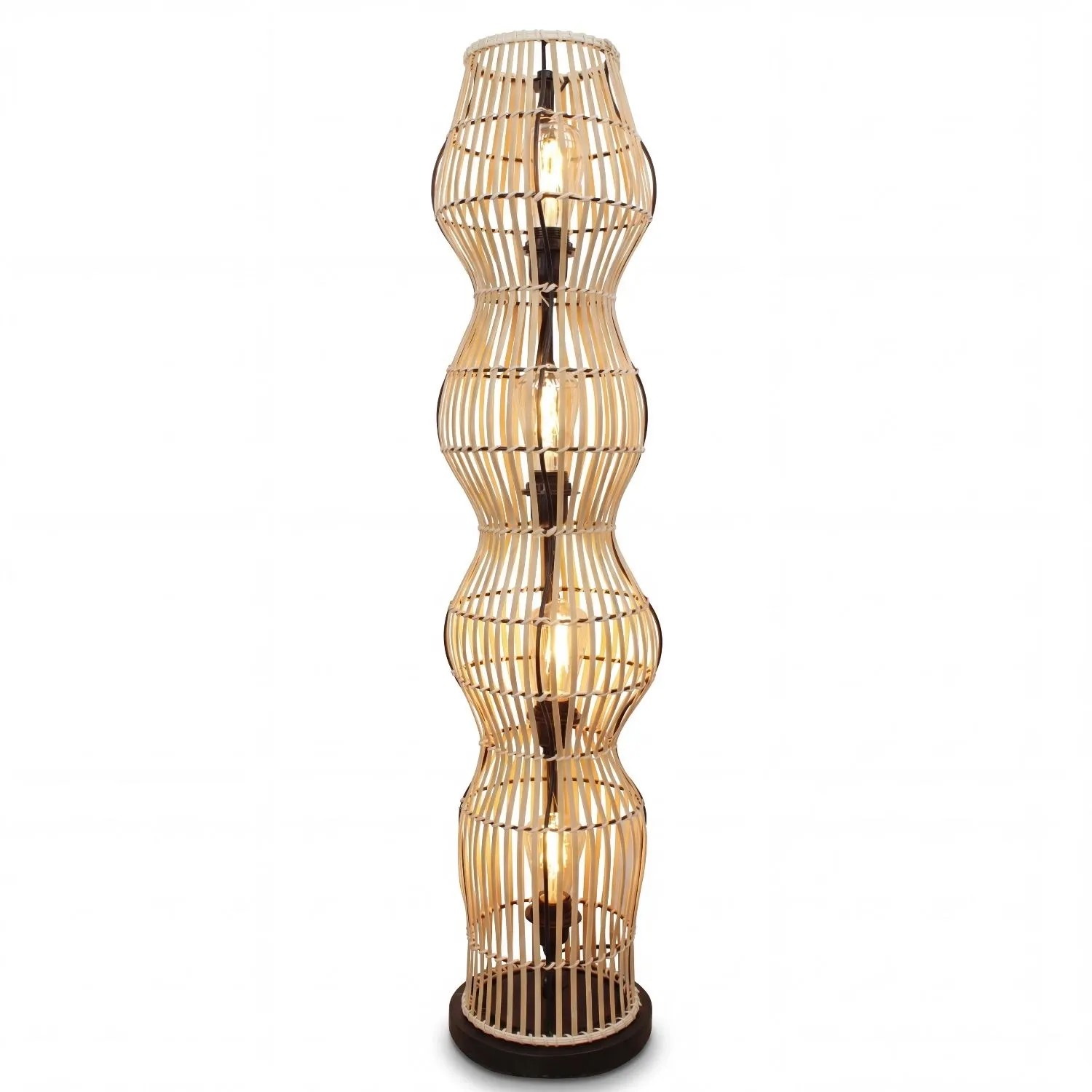 Licht-Erlebnisse Stehleuchte Bambus 111 CM Hoch Niedrig Natur 4-Flammig E27 Boho