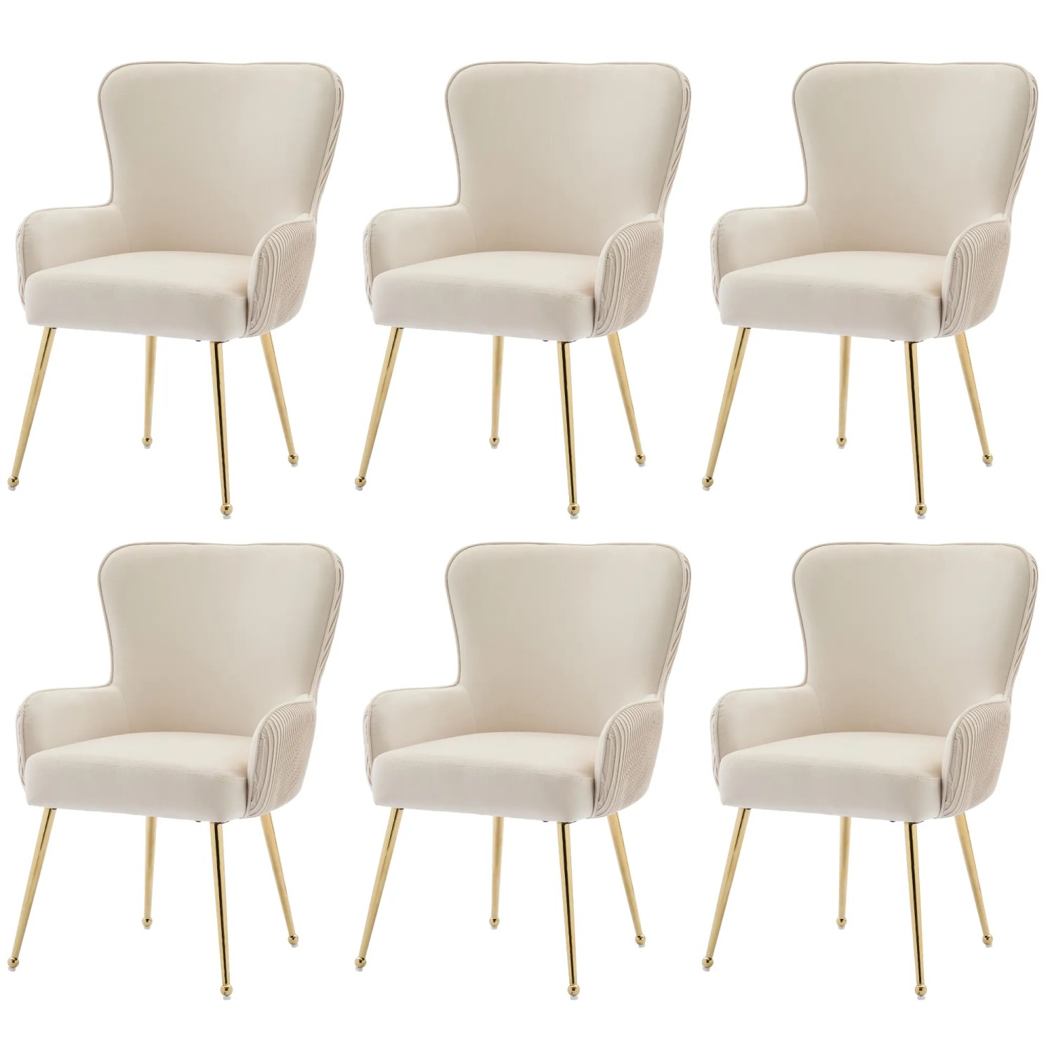 Merax Samt Esszimmerstuhl 6er Set mit Armlehnen Goldfarbenen Metallbeinen Beige