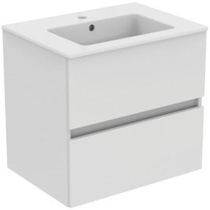 Ideal Standard Eurovit+ Badmöbel-Set, Unterschrank mit Waschtisch, 61 cm, Weiß. Zwei Schubladen mit Griffmulden.