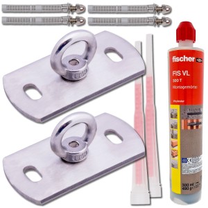 Toldoro Wandhalter-Set für Sonnensegel & Hängematte: 2 Edelstahlhalter, Dübel, Montagemörtel.