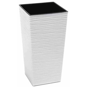 Weißes Siena Garden Pflanzgefäß Nizza mit Rillenoptik, 30x30x57 cm.