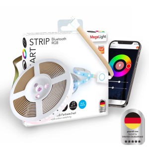 MegaLight Smart LED USB-Streifen RGB, 200 cm, aufgerollt, mit leuchtendem Band und Smartphone-App zur Bluetooth-Steuerung.