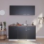 Respekta Küchenzeile KB150WSC, 150 cm, Schwarz-Weiß mit Spüle, Kochfeld und Kühlschrank.