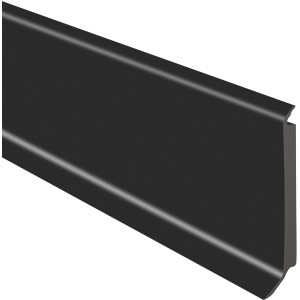 Schwarze Sockelleiste aus Kunststoff mit Hartschaumkern, 60 mm hoch.