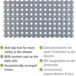 Wenko Wanneneinlage Belem, 67,5x36 cm, grau. Badewannenmatte mit Saugnäpfen für mehr Sicherheit im Bad.