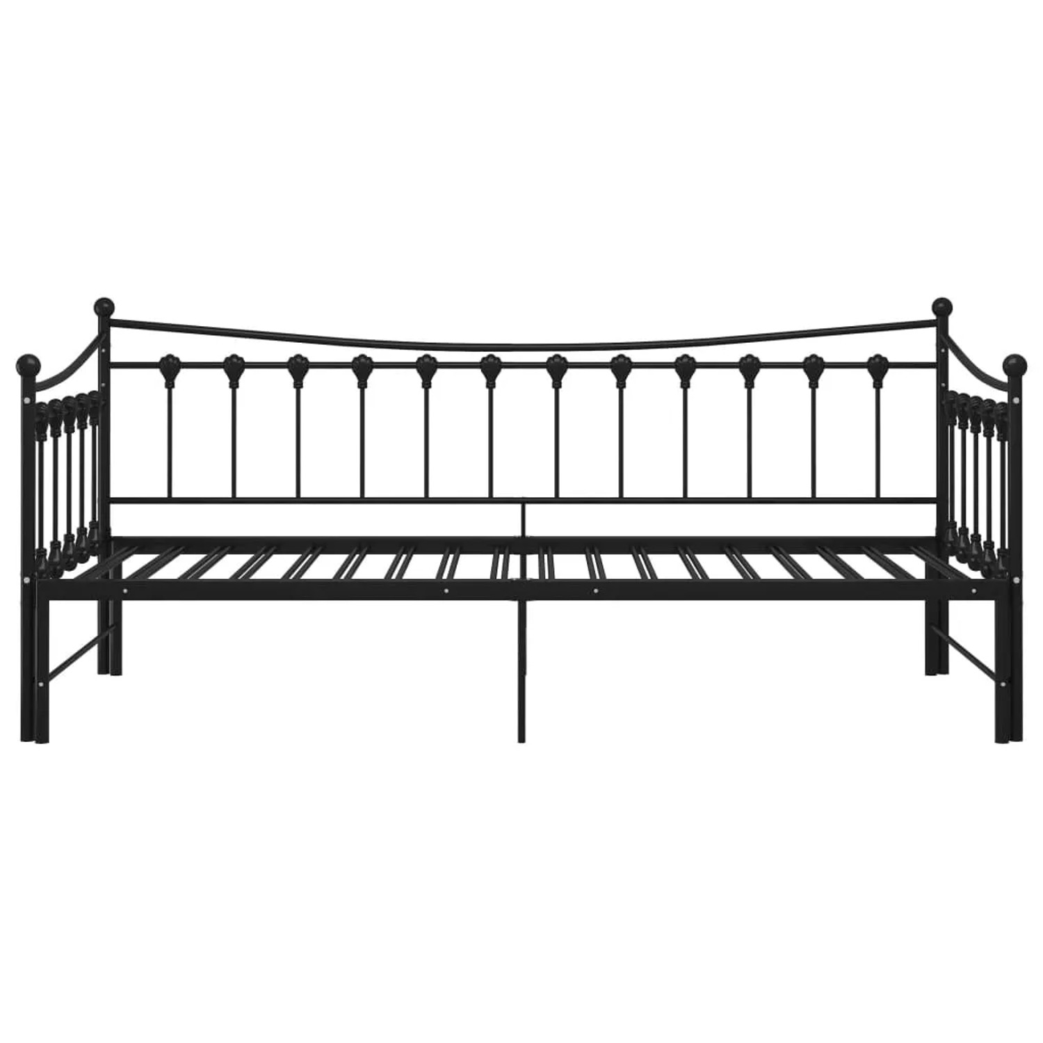 Schwarzes vidaXL Ausziehsofa Bettgestell aus Metall, 90x200 cm. Bett für Gäste oder als Tagesbett.