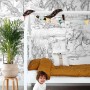 ESTAhome Fototapete Dschungeltiere im Kinderzimmer mit Kind und Hochbett.