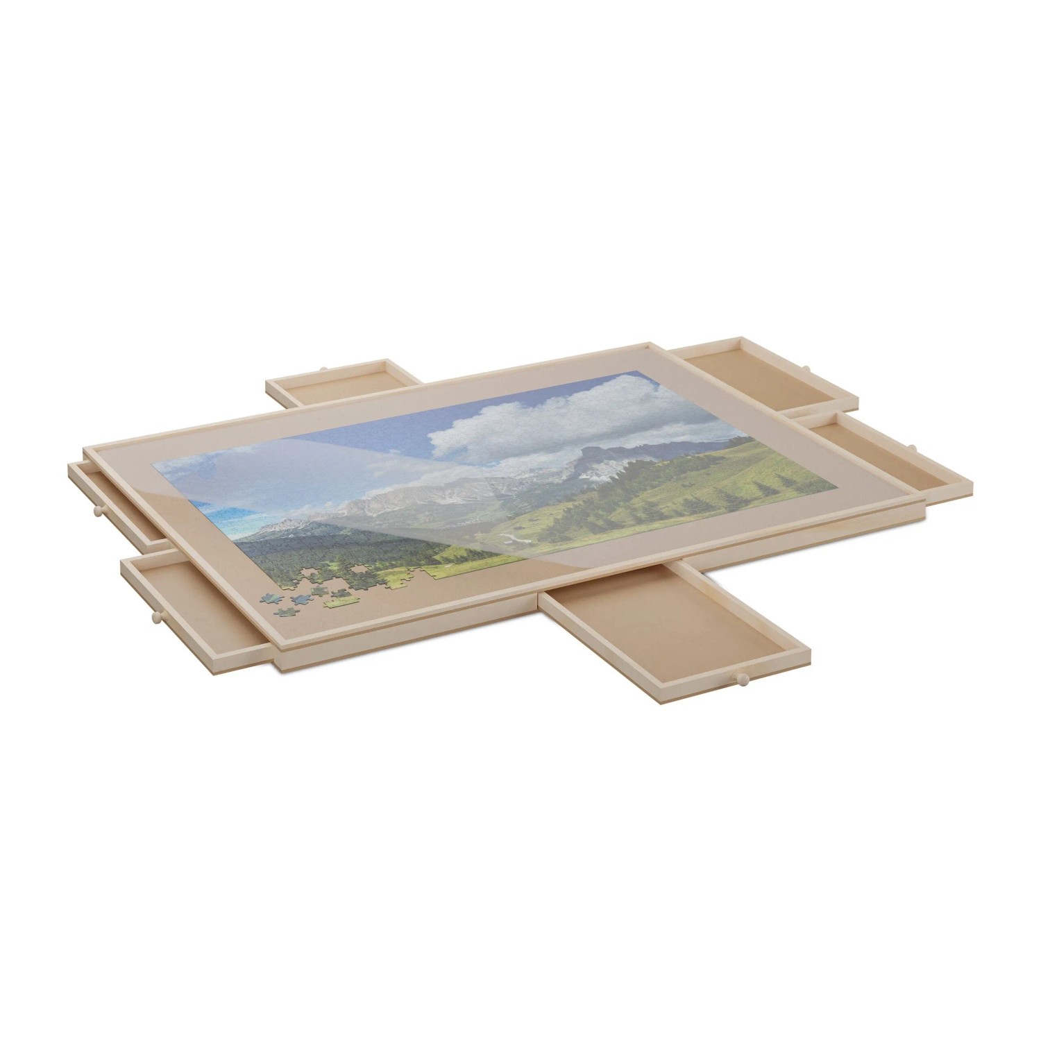 Relaxdays Puzzlebrett Kiefernholz Natur Drehbar 6 Schubladen 83,5 cm x 63,5 cm x 4,5 cm 5,4 kg