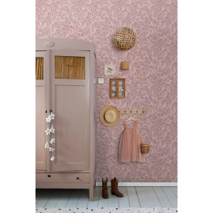 Dekorative Vliestapete Blätter und Blumen in Altrosa. Stilvolle Wandgestaltung für Kinderzimmer und Wohnräume.
