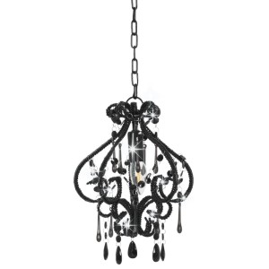 Schwarze Deckenleuchte mit Perlen, rund, E14 Fassung. Elegante Lampe für Wohnräume.
