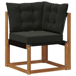 vidaXL Ecksofa aus Akazienholz mit schwarzen Textil-Kissen für den Garten.
