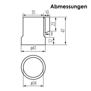 Technische Zeichnung der E27 Keramik-Lampenfassung mit allen wichtigen Maßen Ø41mm x 47mm.
