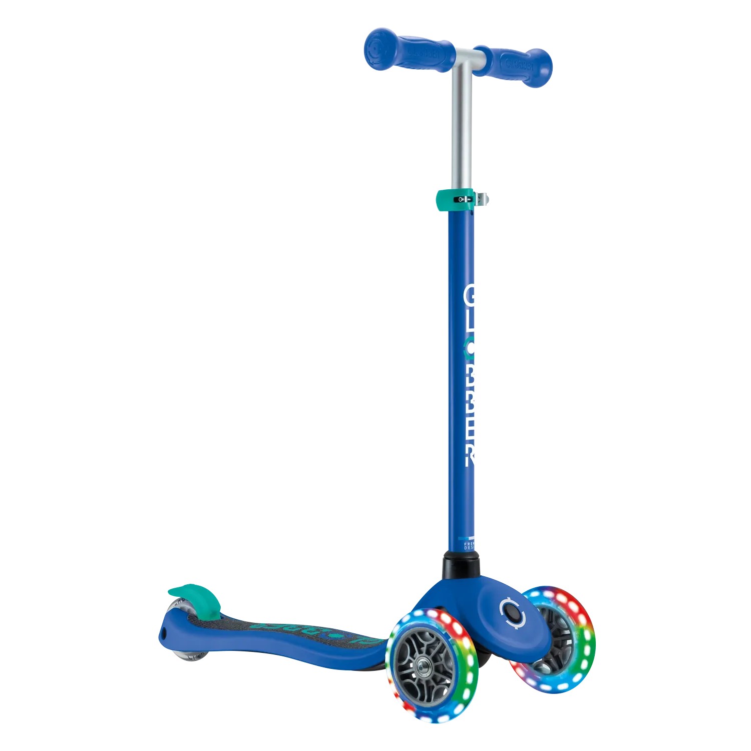 Globber Primo Lights Tretroller Kinder 120/80 mm ABEC 9 3-Rädrig Höhenverstellbar LED-Leuchtrollen Dunkelblau
