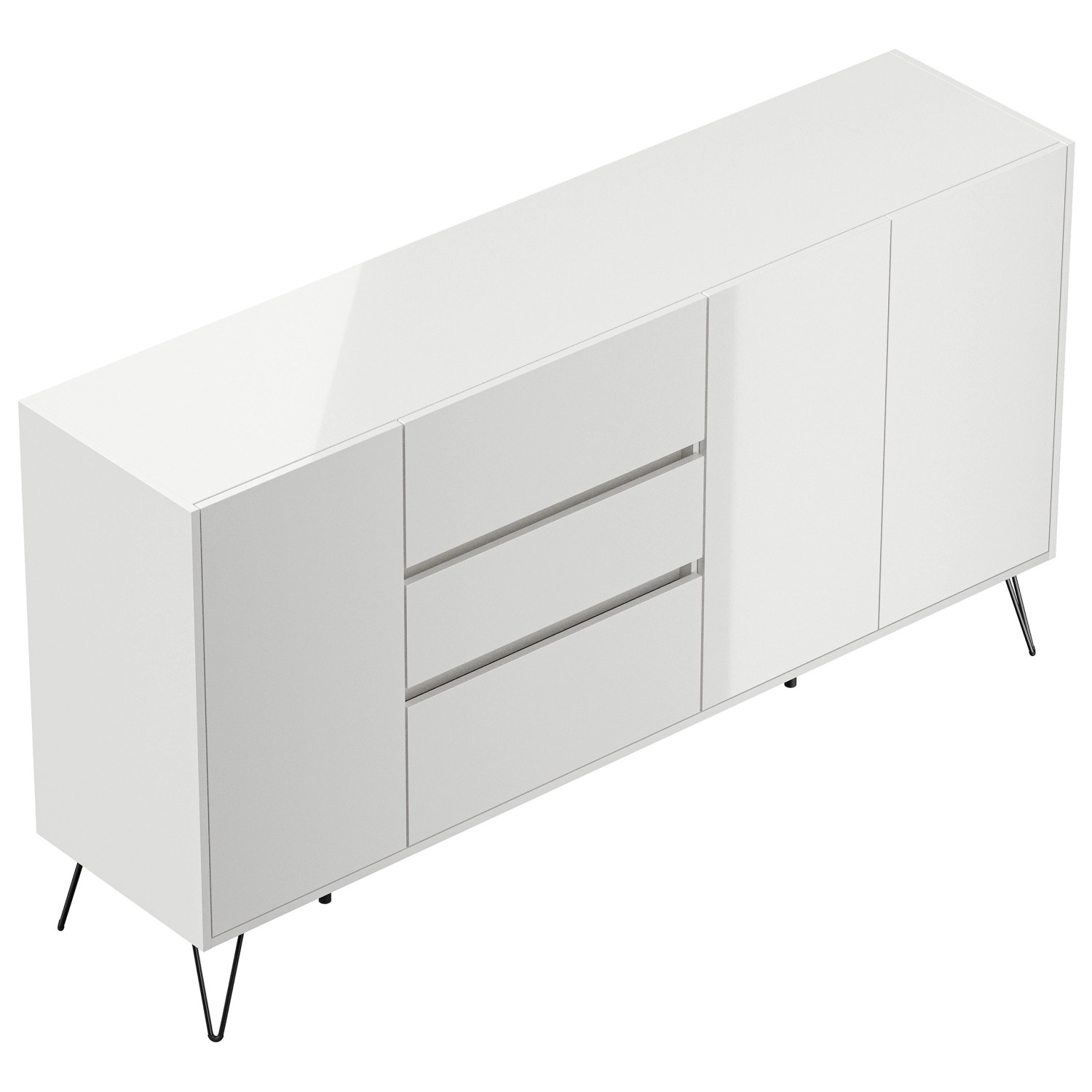 Posseik Sideboard Industrial Q 3 Schubladen 3 Türen 180 cm Weiß Hochglanz günstig online kaufen
