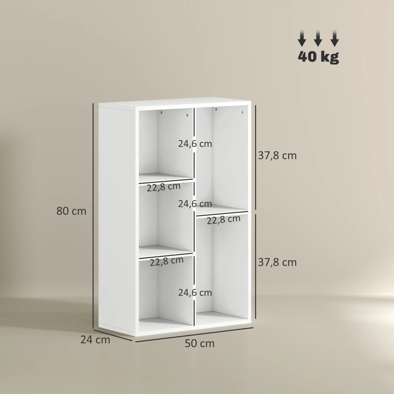 Weißes HOMCOM Bücherregal/Standregal mit 5 Fächern, geeignet als Küchenregal.